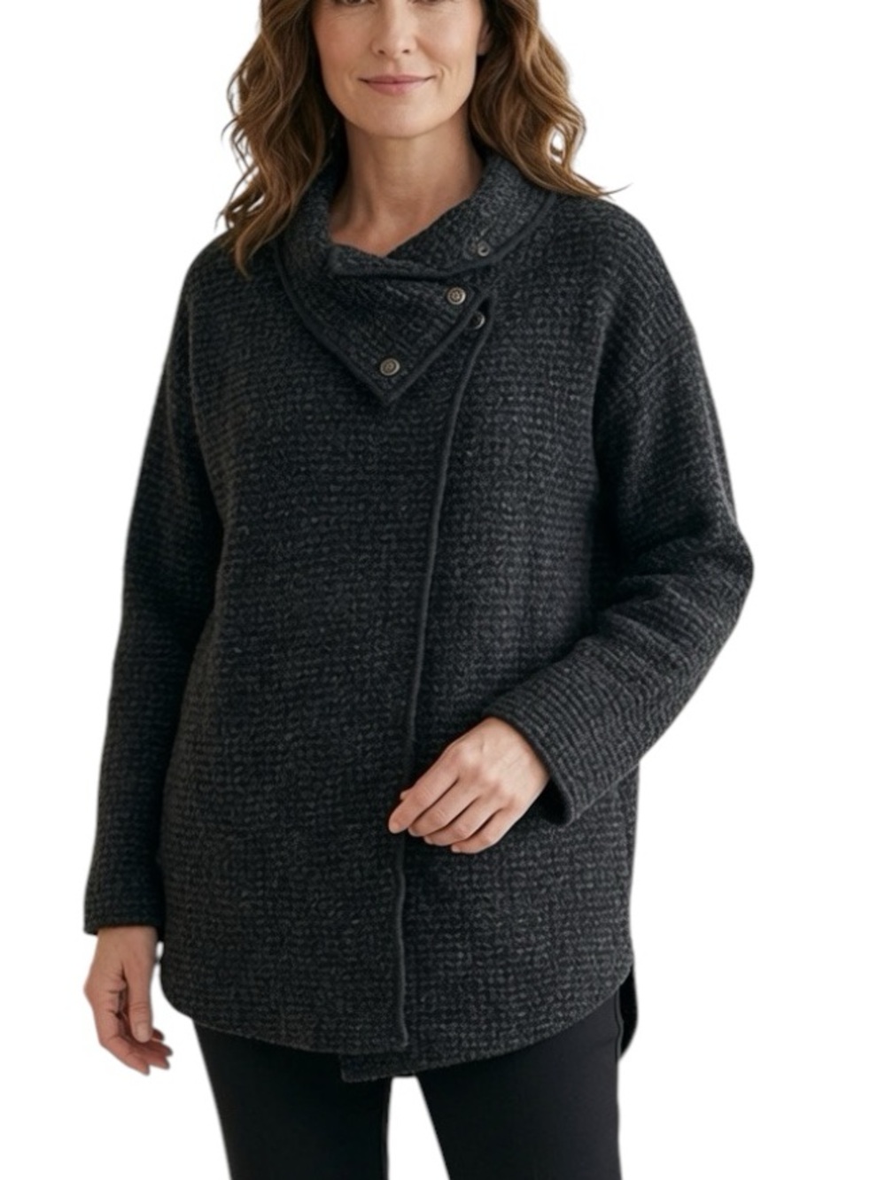 EILEEN FISHER: Merino Wool/Alpaca Snap Jacket -Size Large